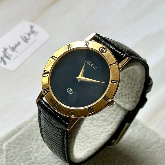Gucci 3001M Roman Numeral Gold-Tone SS With Black Dial 33mm Luxury Swiss Watch - Picture 1 of 14